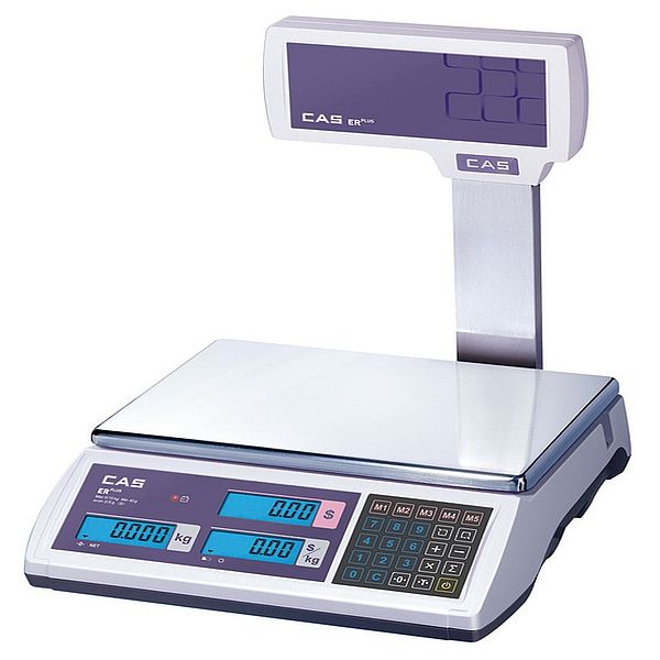 CAS ER-Plus 6kg x 2g/15kg x 5g Dual Range Price Computing Retail Scale With Pole Display